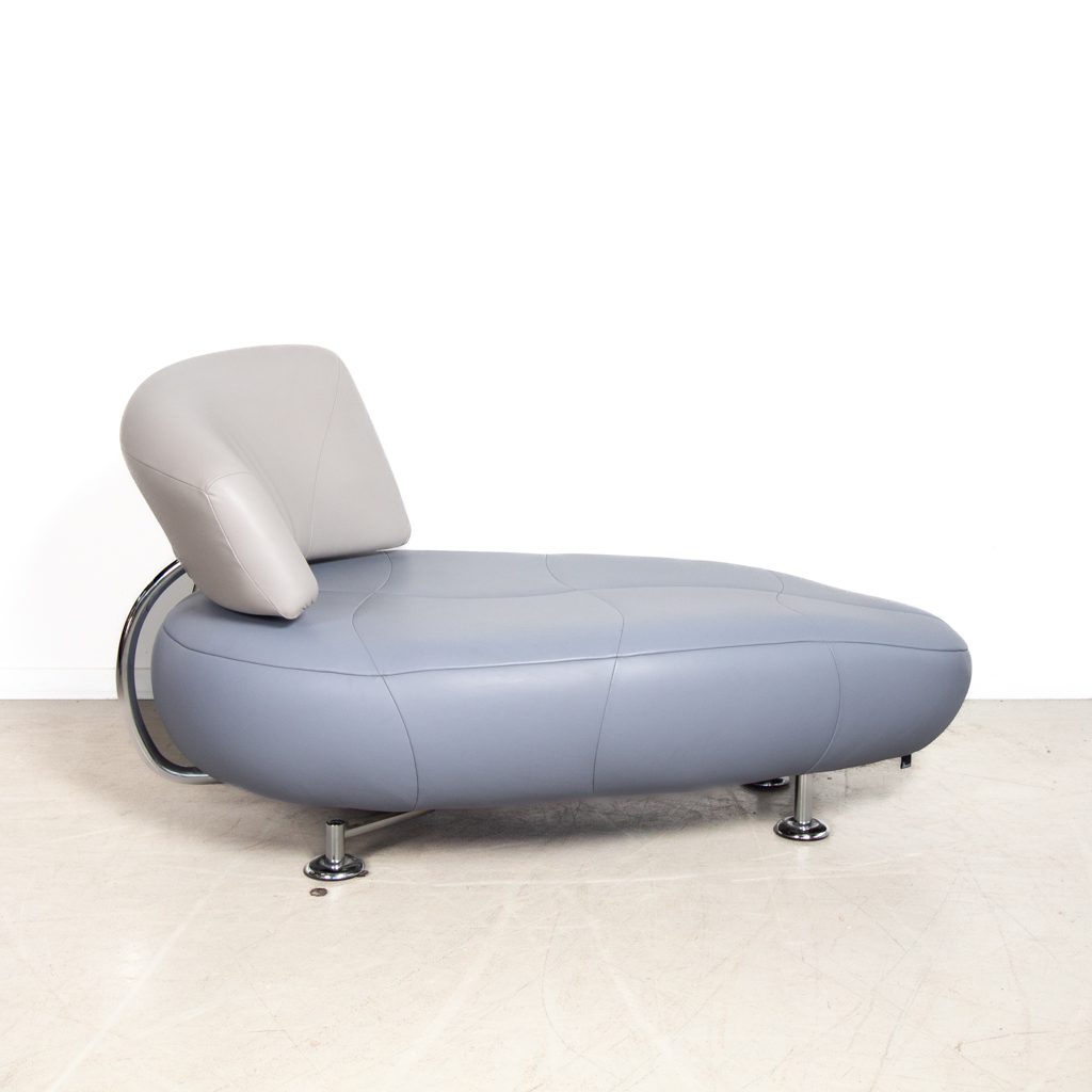 Leolux Kikko Chaise Longue Fauteuil Grijs/Blauw Leer - Image 2