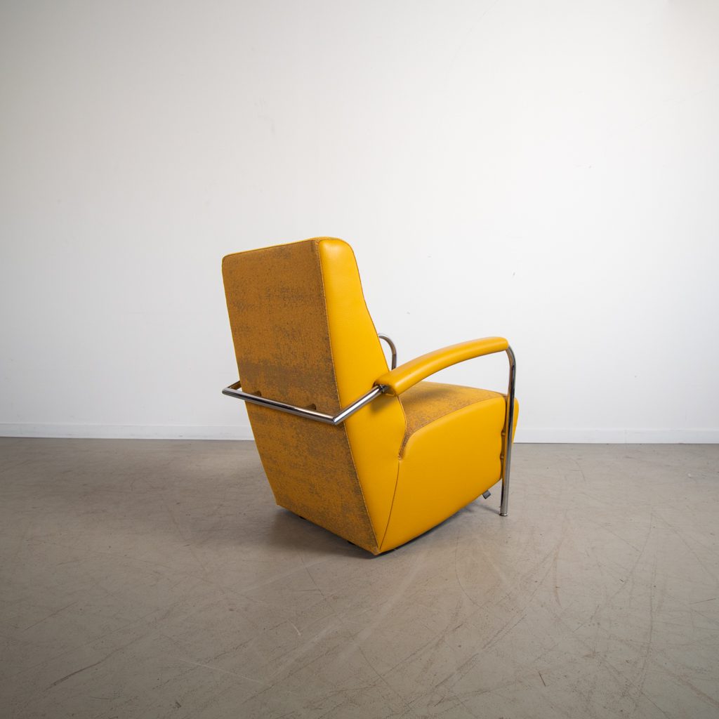 Leolux Scylla Hoog Fauteuil Geel Leer/Stof + Hocker - Image 3