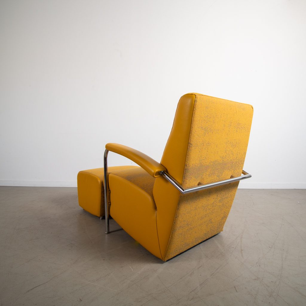 Leolux Scylla Hoog Fauteuil Geel Leer/Stof + Hocker - Image 5