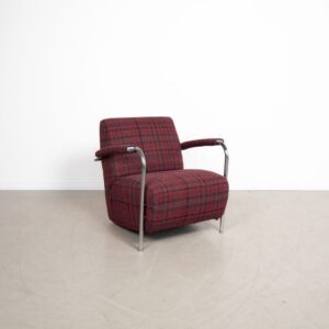 Leolux Scylla Laag Fauteuil Rood Geruit Stof
