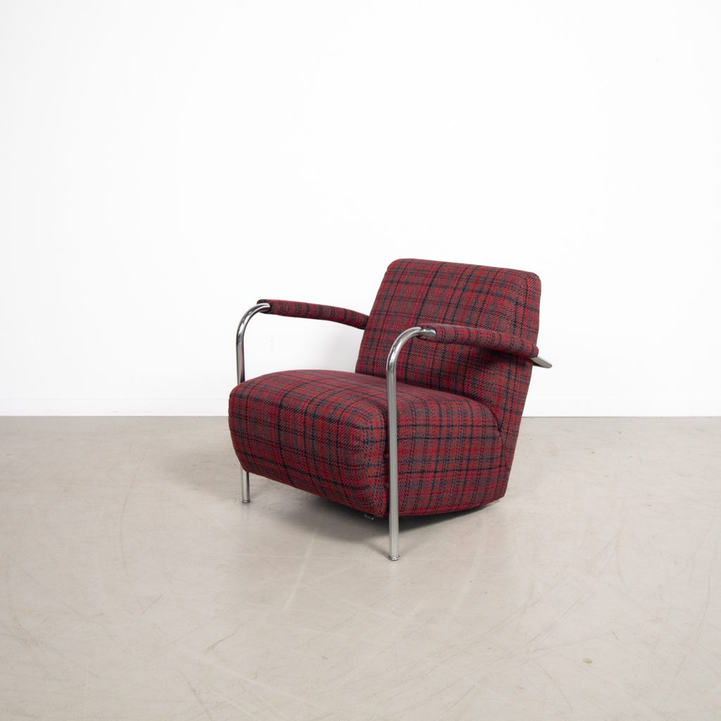 Leolux Scylla Laag Fauteuil Rood Geruit Stof - Image 4