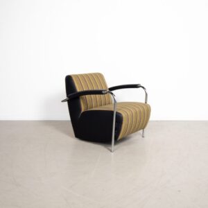 Leolux Scylla Laag Fauteuil Geel Gestreept Stof