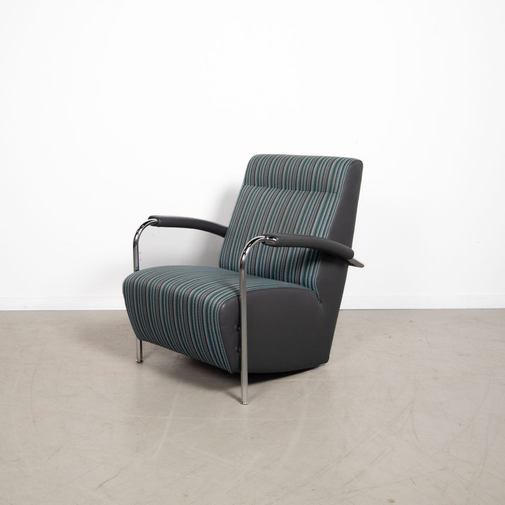Leolux Scylla Hoog Fauteuil Turquoise Stof Grijs Leer - Image 3