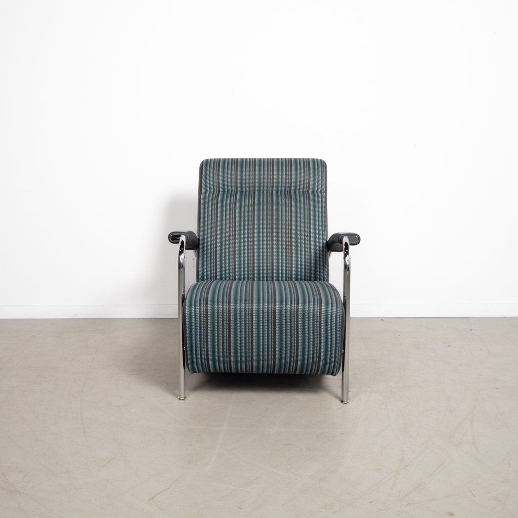 Leolux Scylla Hoog Fauteuil Turquoise Stof Grijs Leer - Image 4