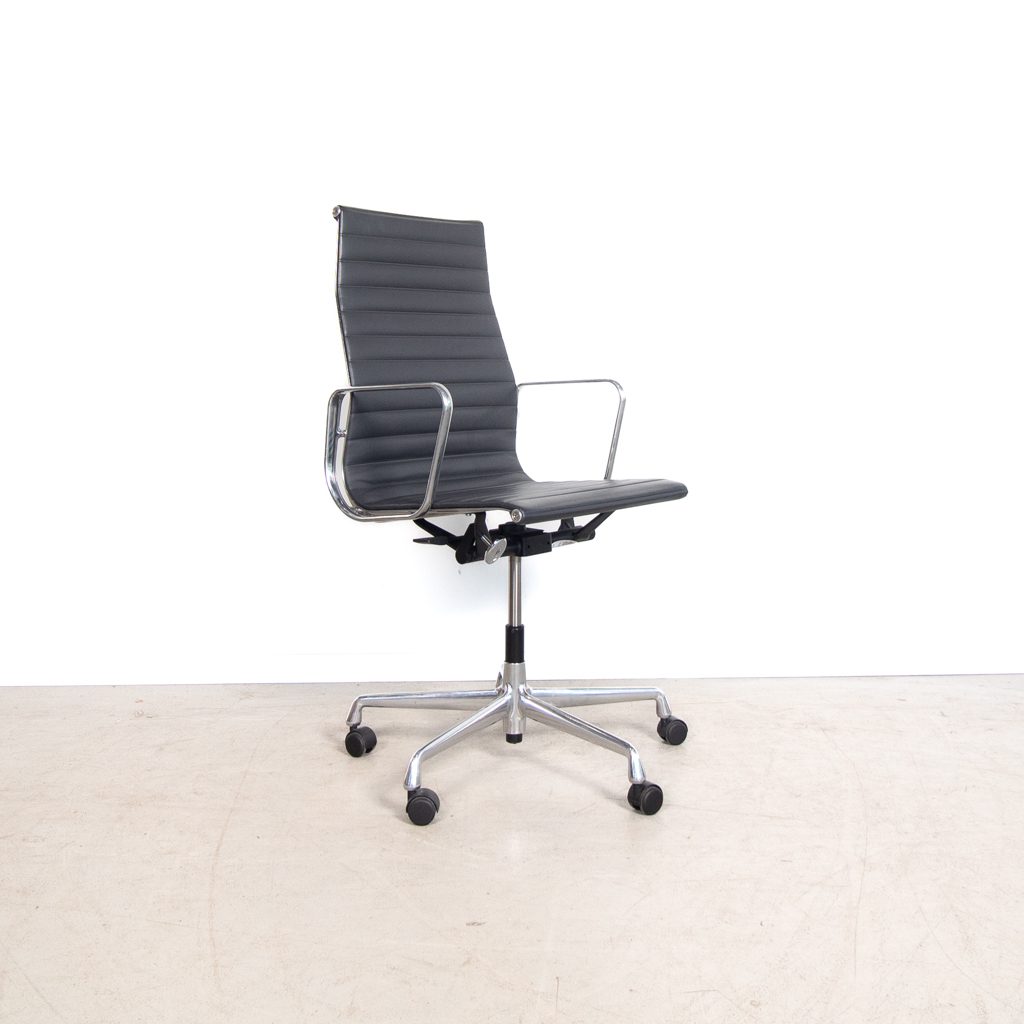 Vitra EA 119 Bureaustoel Donkergrijs Leer - Aluminium